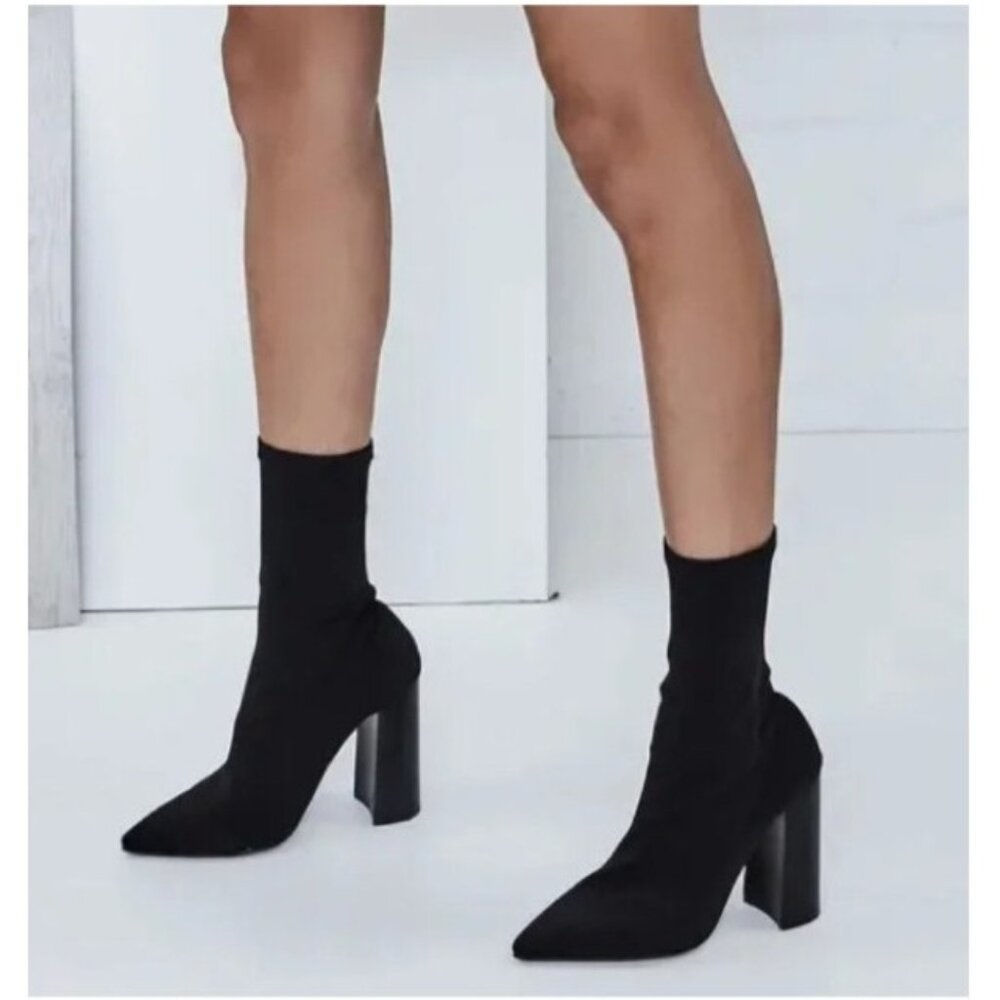 Tony Bianco Black Stretch Sock Booties with Block Heel